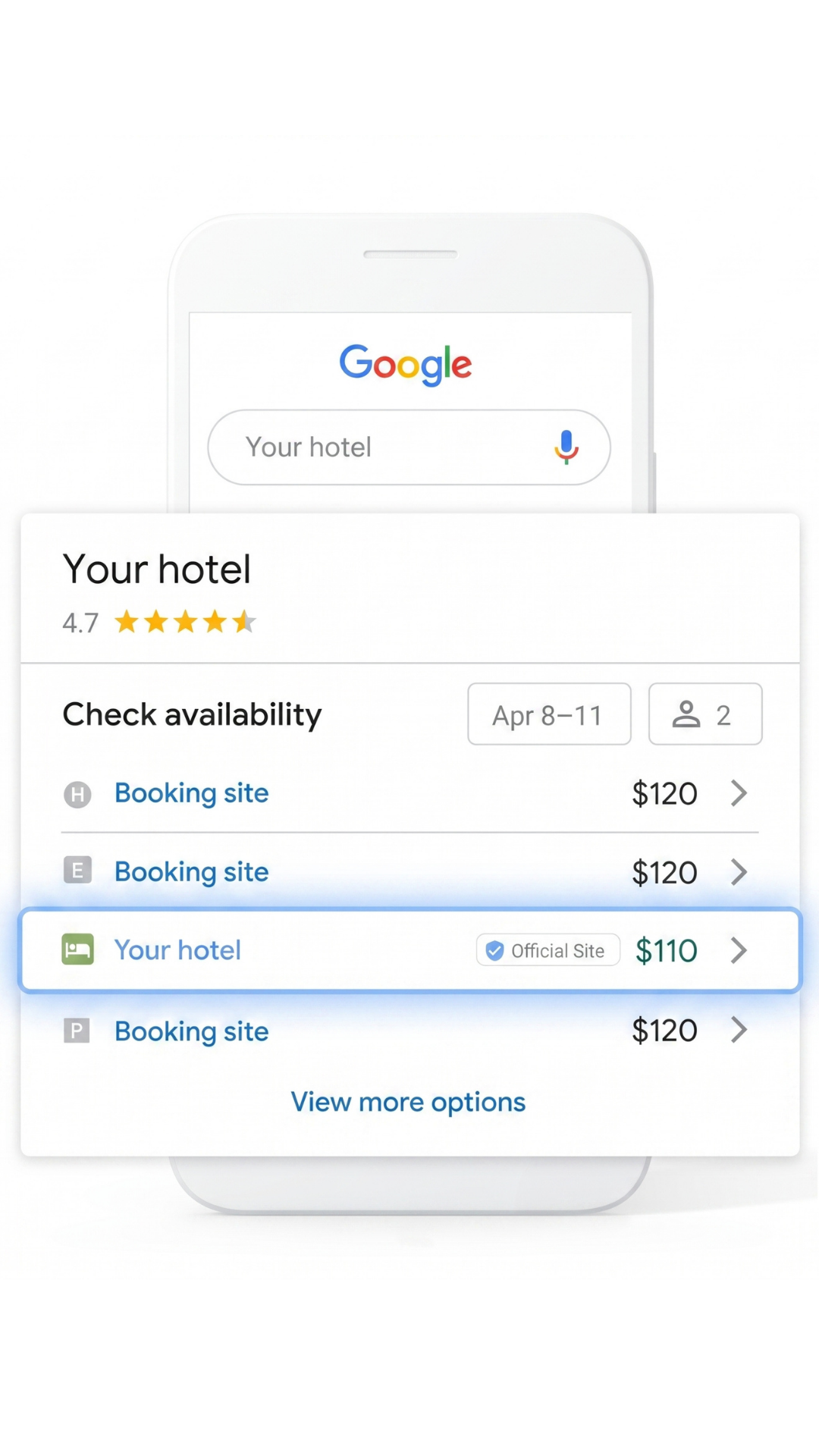 Tu hotel en Google Hotel Search